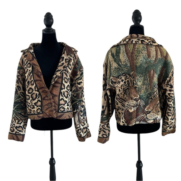 Vintage Paco Soler Tapestry Leopard Animal Print Jacket Size S/M - Picture 1 of 11